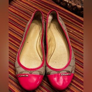 Ladies Hot Pink and Tan Coach Ballet Flats